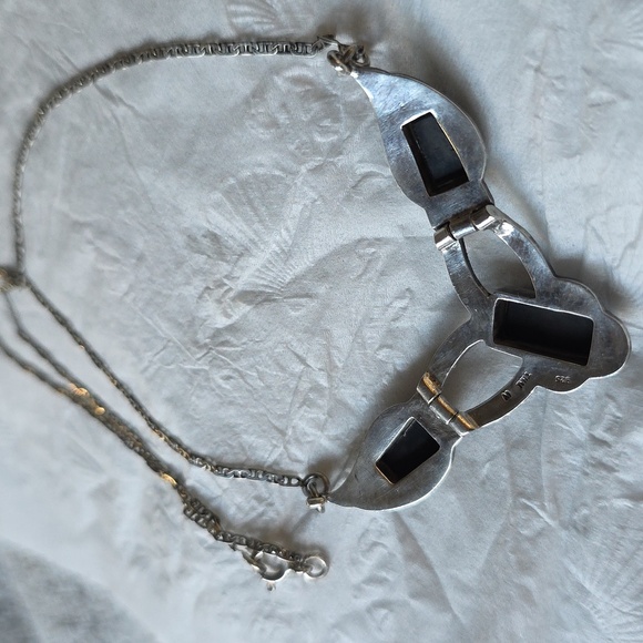 Post 1940's Vintage onyx & marcasite necklace art deco 925. A REAL BEAUTY! - Picture 12 of 13